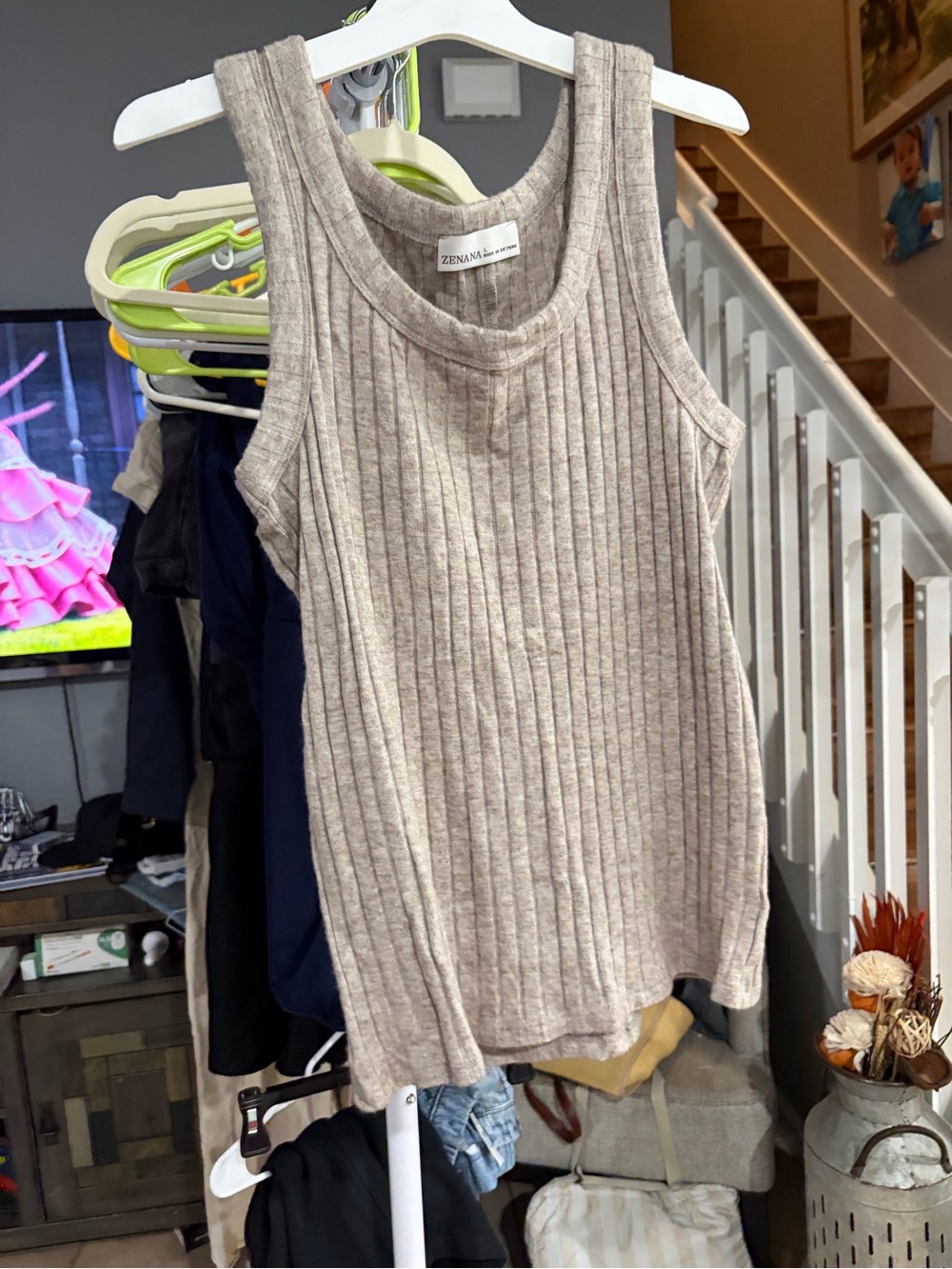 Zenana Outfitters Ribbed Sleeveless Crew Tank - Taupe - Picture 2 of 3